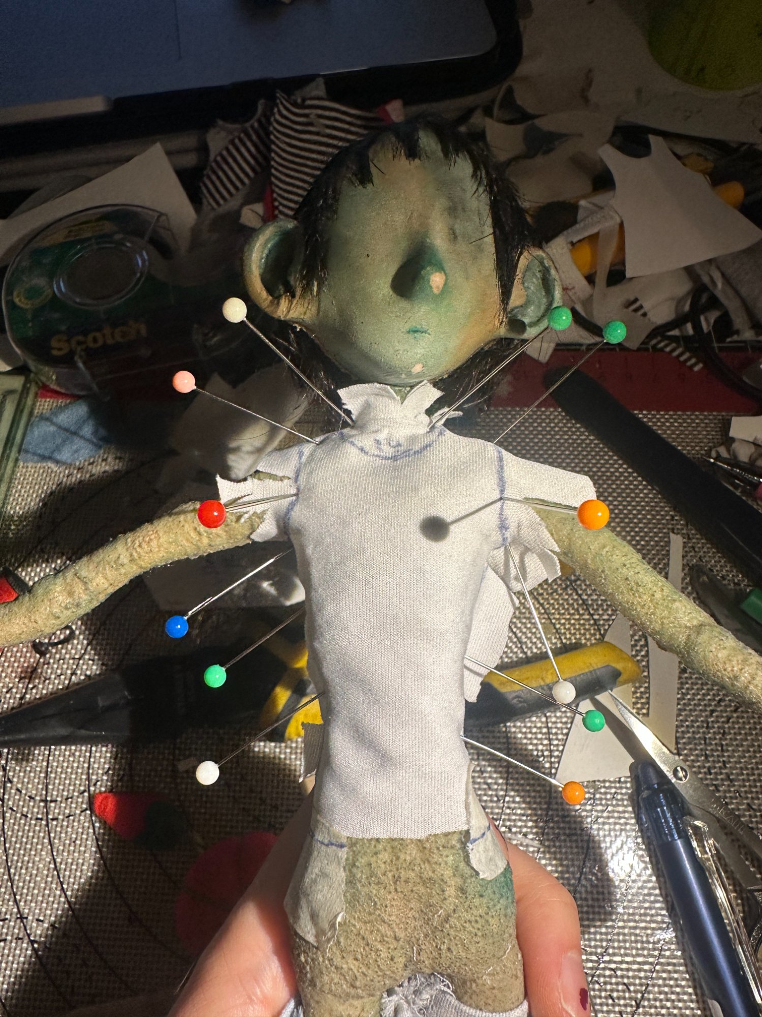 Draping shirt with pins, front