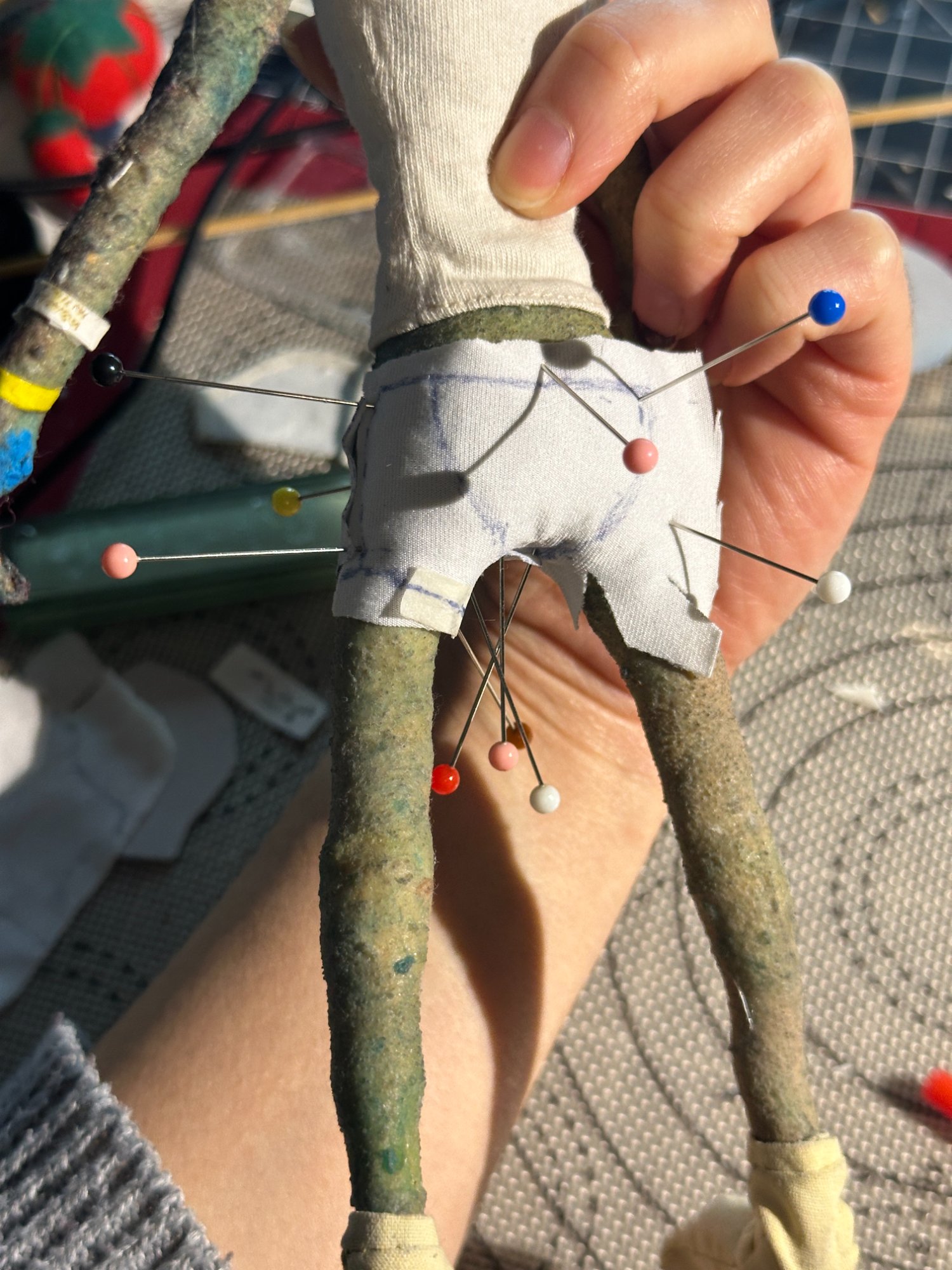 Boxer shorts pinned on puppet